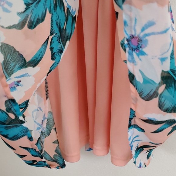 Papaya Summer Peach, Blue, Cream, Pink Floral Print Halter Dress L - Picture 4 of 7